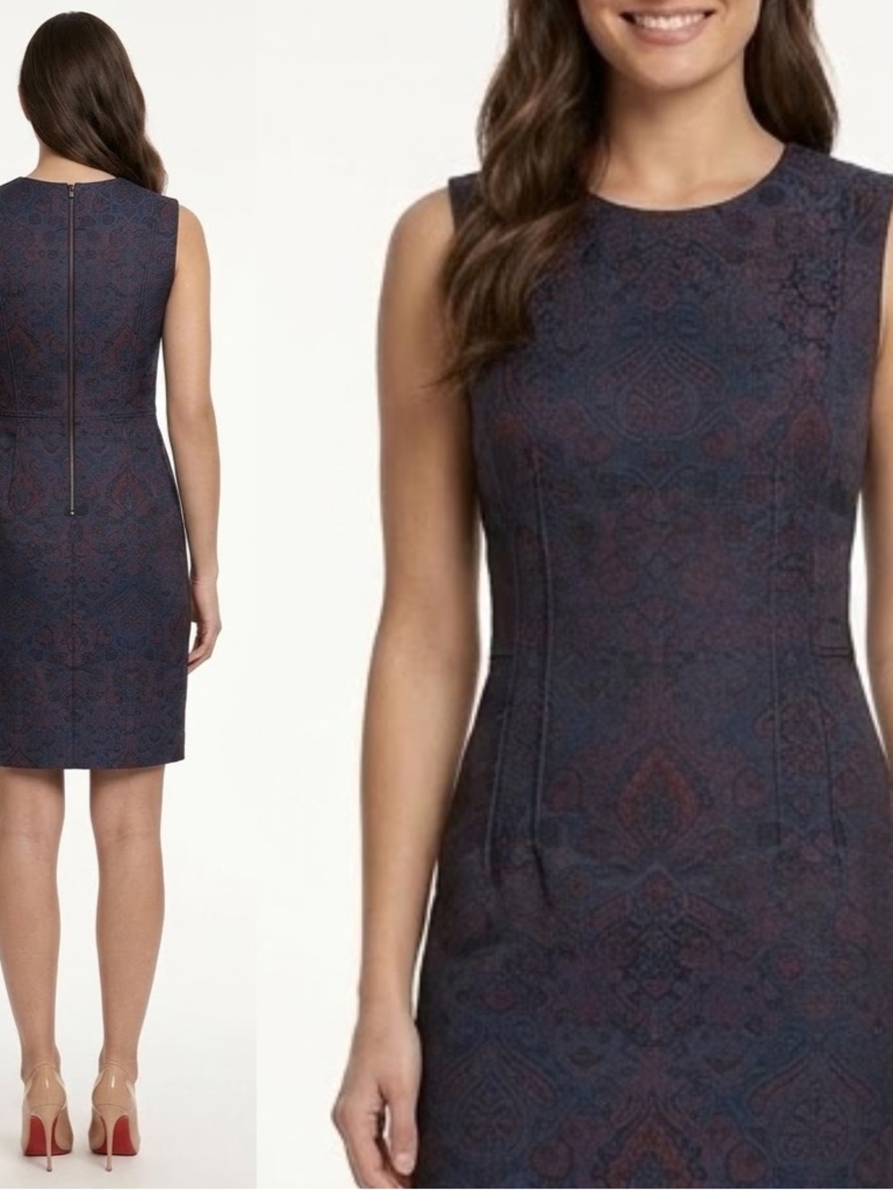 NWT Kobi Halperin Navy Burgundy Sleeveless Sheath Dress $498